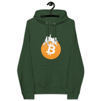Dark green unisex bitcoin hoodie with white rabbit on orange bitcoin logo design