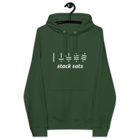 Front view of a bottle green colored bitcoin hoodie.
