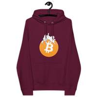Maroon eco-friendly unisex bitcoin hoodie with white rabbit and bitcoin logo design