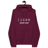 Front view of a burgundy bitcoin hoodie.