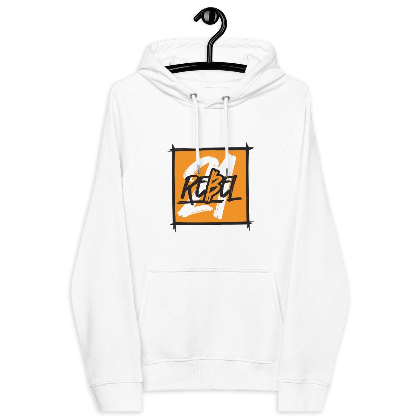 Front view of a white bitcoin hoodie.