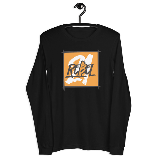 Front view of a black bitcoin long sleeve tee.