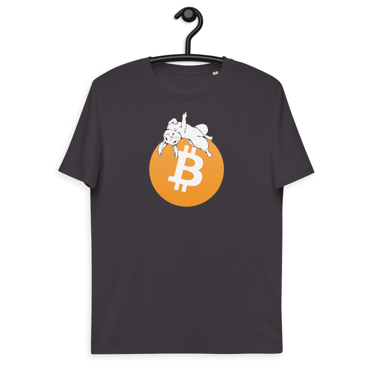 Front view of a anthracite bitcoin t-shirt.