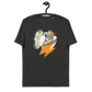 Front view of a dark heather grey bitcoin t-shirt.